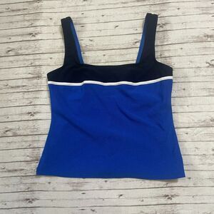 Lands End Tankini Top Womens Size 10 Blue Black  Striped Square Neck Unlined